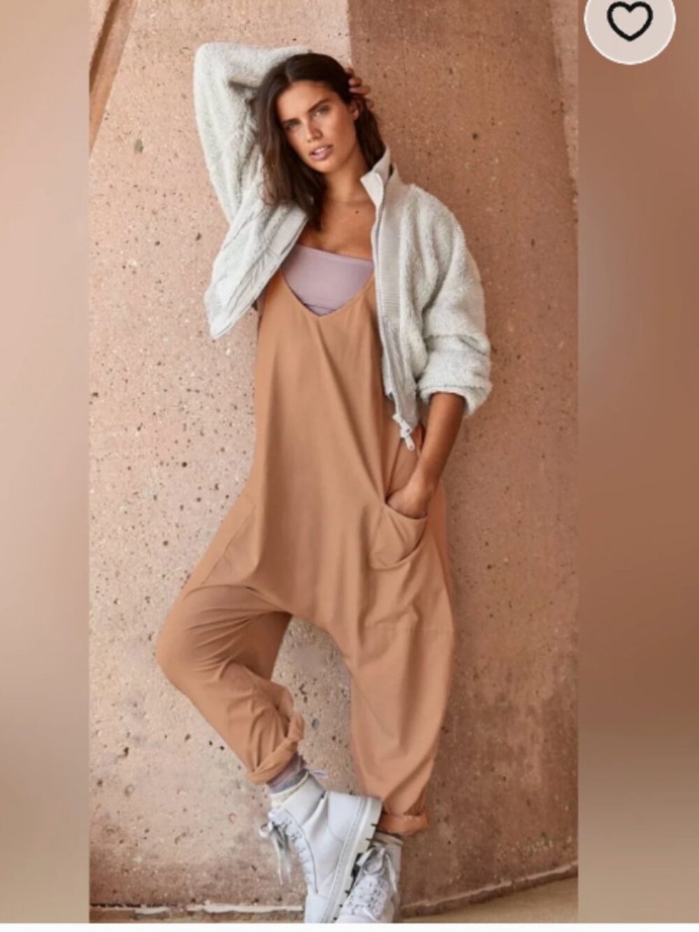 Free People Movement Hot Shot Jumpsuit Toasted Coconut SMALL